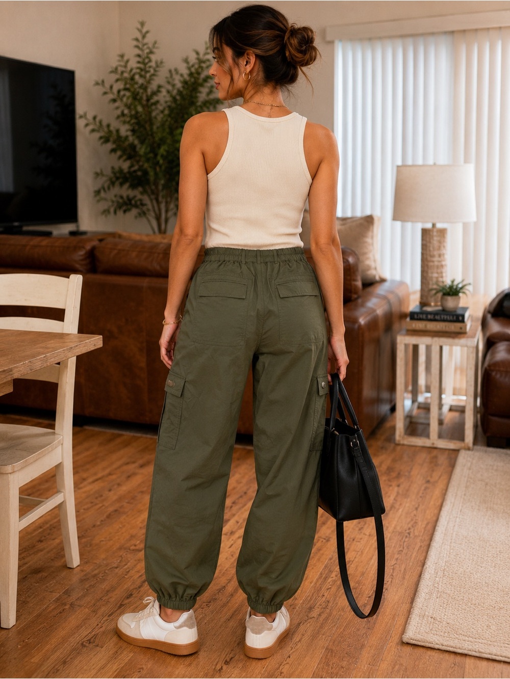 CAbi Olive Cargo Drawstring Ankle Pants - Picture 3 of 6